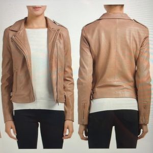 Amaryllis nude blush genuine leather motorcycle jacket w/silver zippers sz s